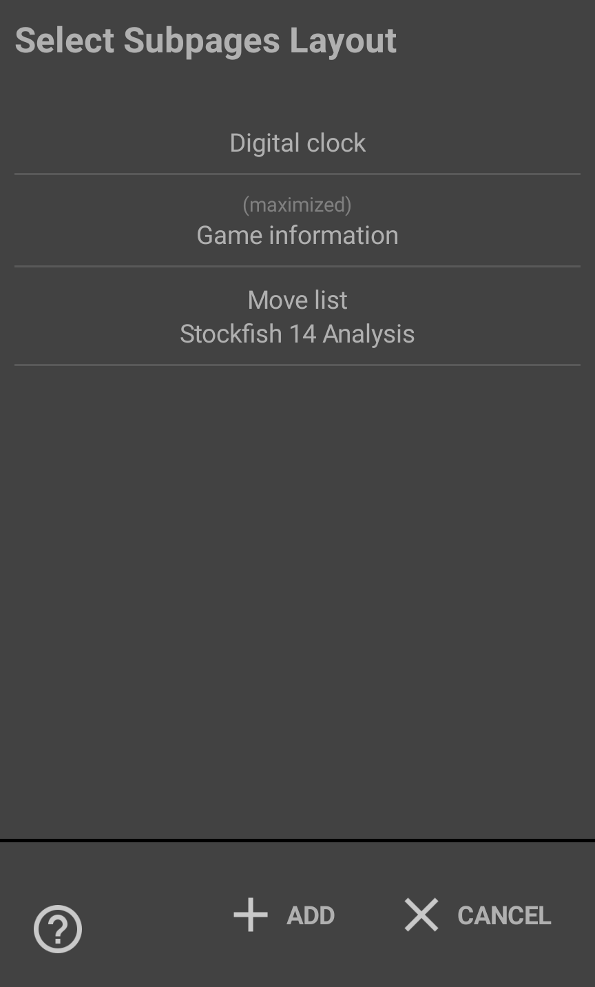 The subpages layout selection dialog