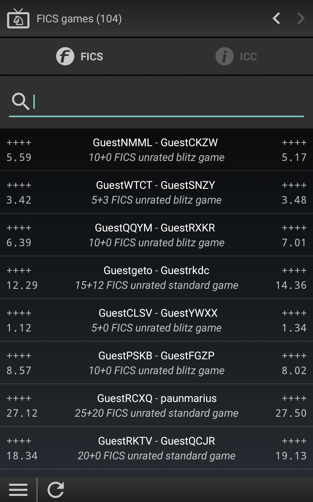 The games page