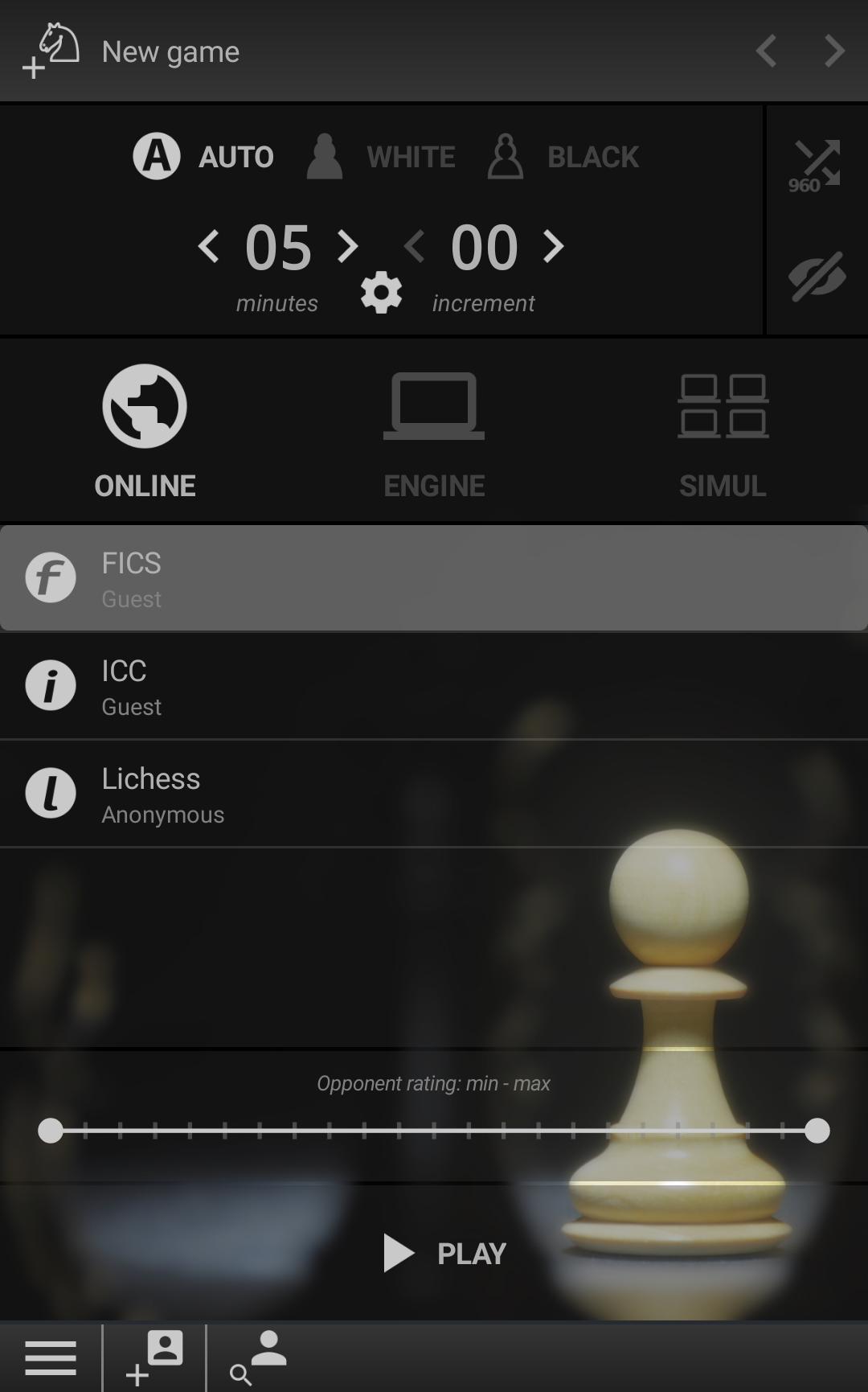The New Game page