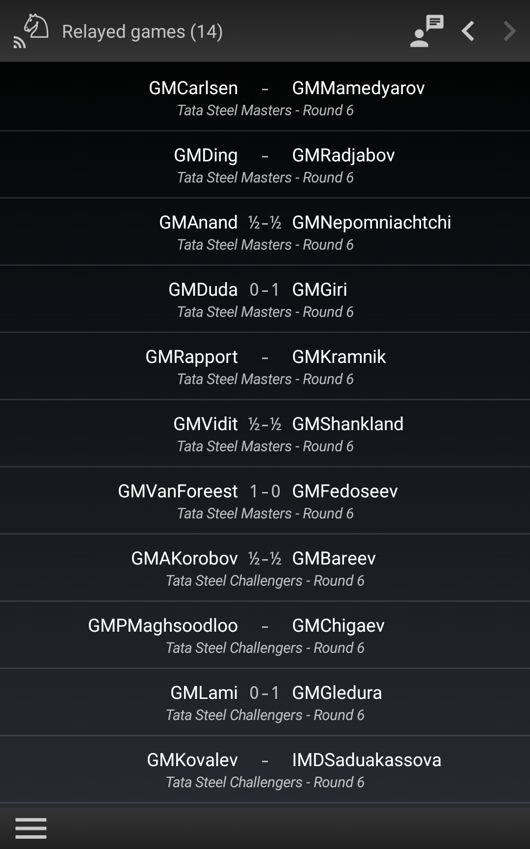 The relayed games page